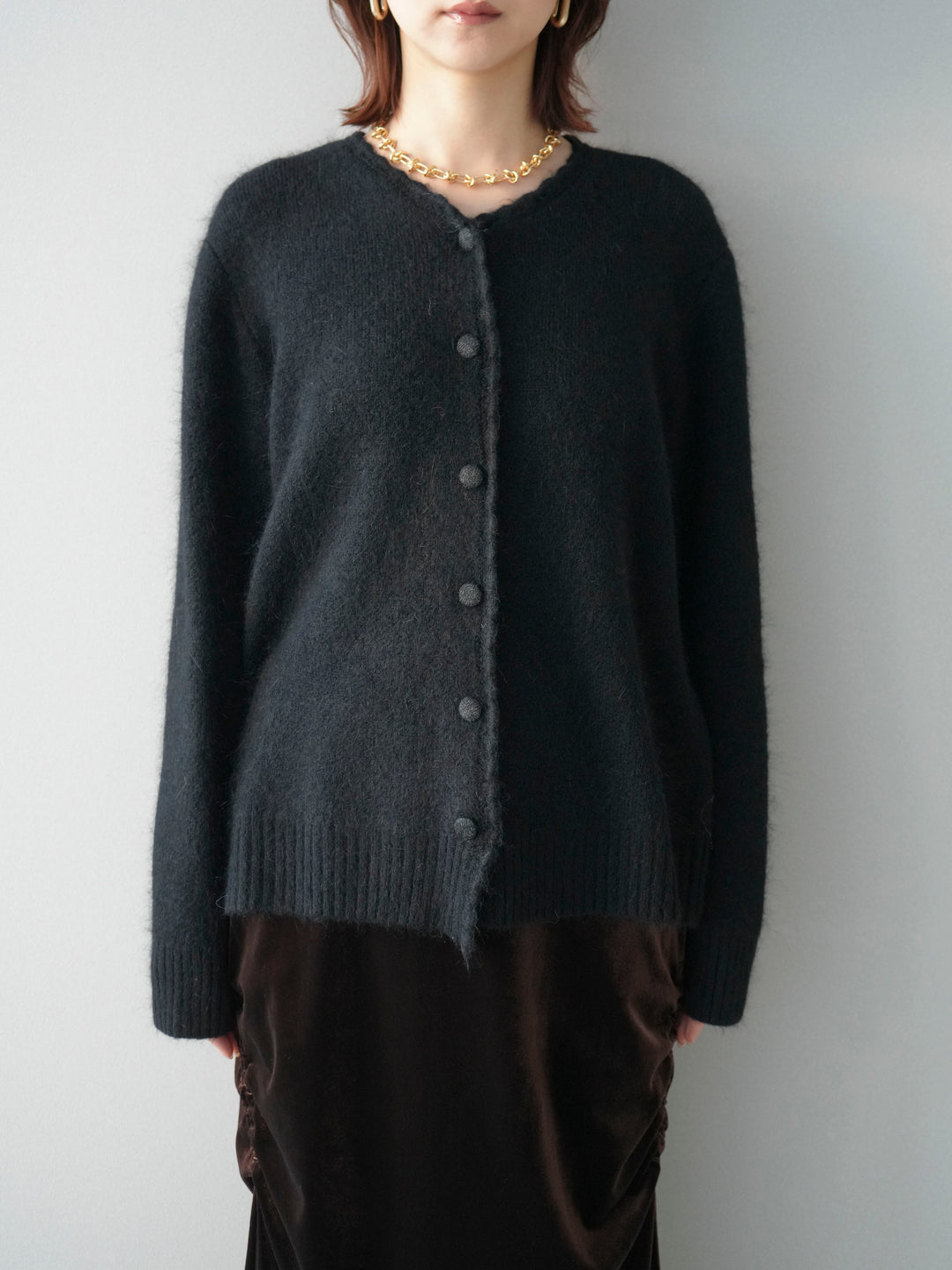 [予約]くるみボタンニットカーディガン/black
