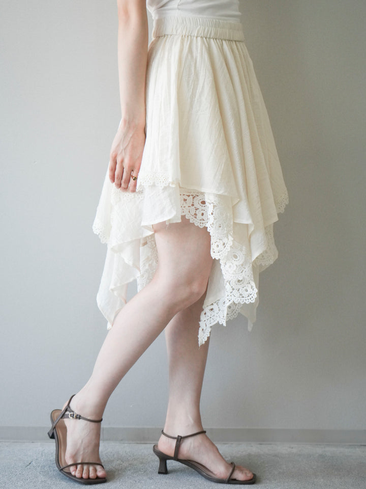 [予約]レースヘムアシンメトリースカート/ivory