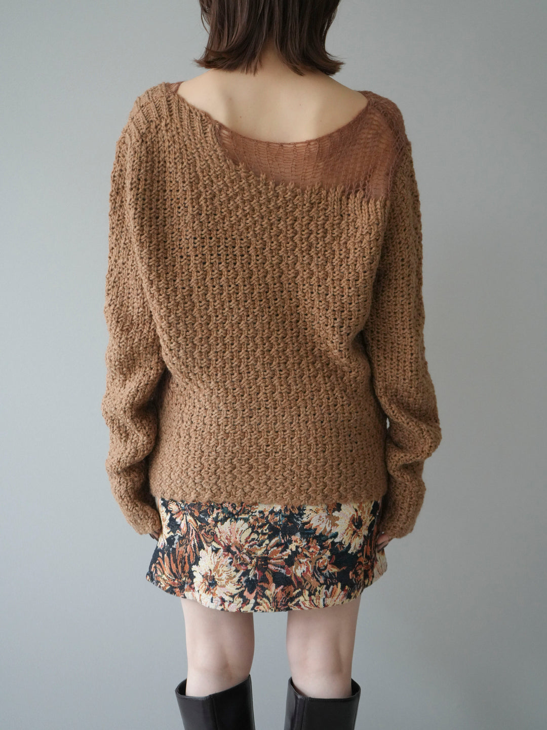 [予約]ダメージデザインニットプルオーバー/camel