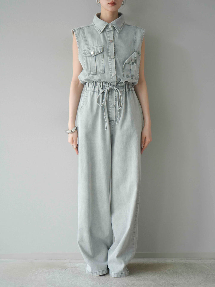 [予約]ポケットデザインデニムオールインワン/グレー