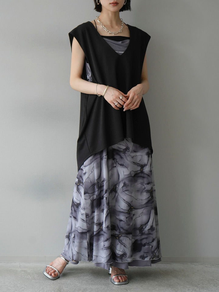[Pre-order] Nuanced Pattern Tulle Layered Cami Dress/Black