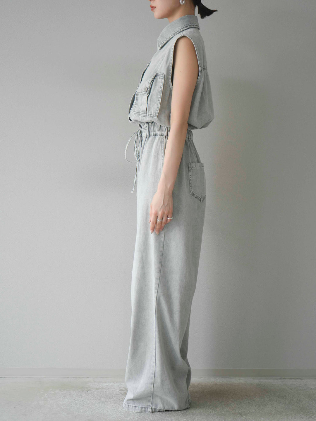 [予約]ポケットデザインデニムオールインワン/グレー