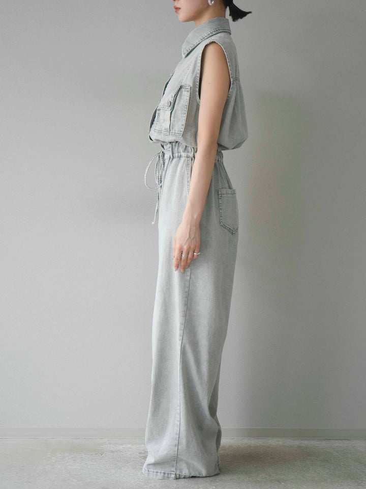 [予約]ポケットデザインデニムオールインワン/グレー