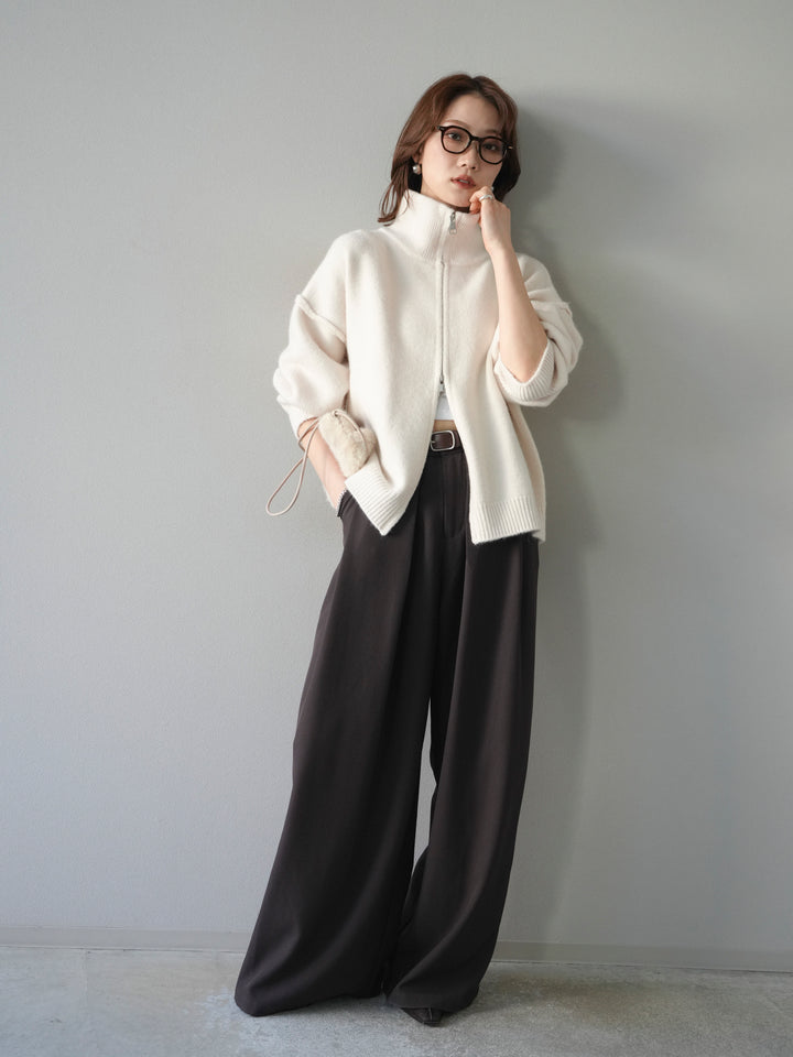 [予約]スタンドネックダブルZIPニットカーディガン/ivory