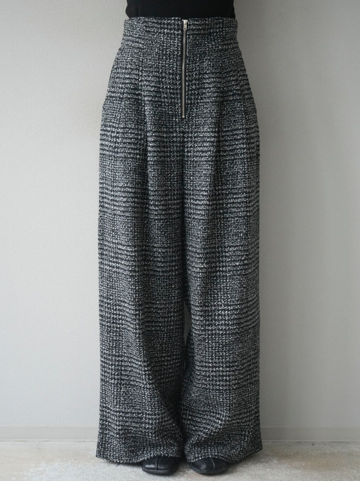 [予約]フロントジップミックスツイードワイドパンツ/ black