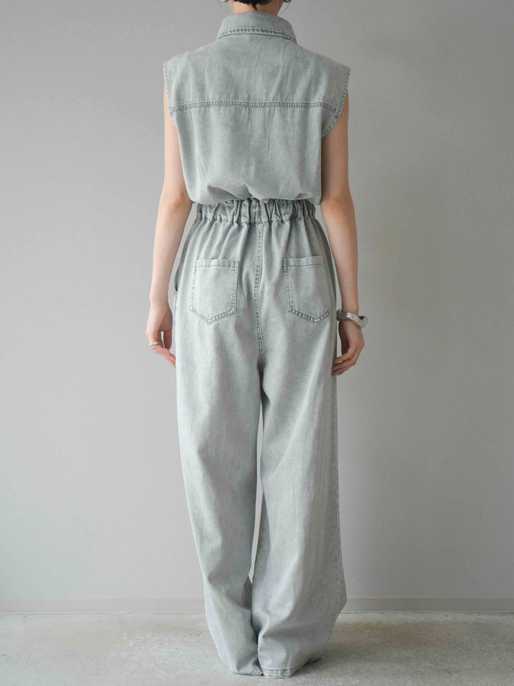 [予約]ポケットデザインデニムオールインワン/グレー