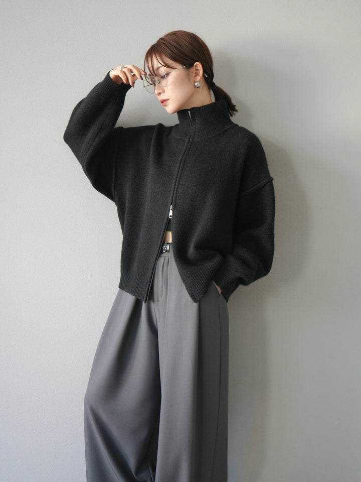 [予約]スタンドネックダブルZIPニットカーディガン/black
