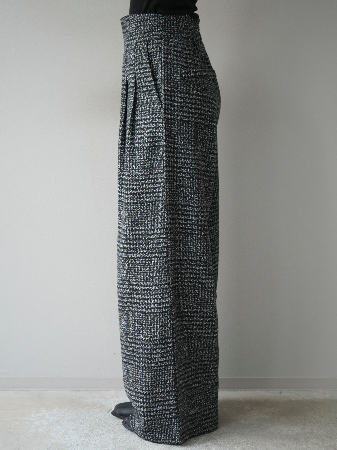 [予約]フロントジップミックスツイードワイドパンツ/ black