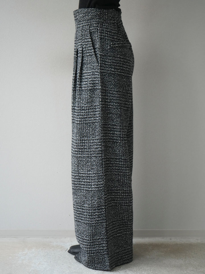 [予約]フロントジップミックスツイードワイドパンツ/ black