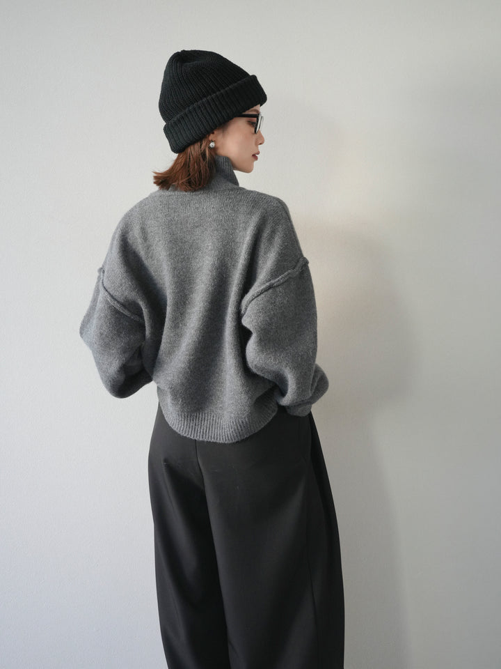 [SET]スタンドネックダブルZIPニットカーディガン+ベルトループデザインワイドパンツ(2set)