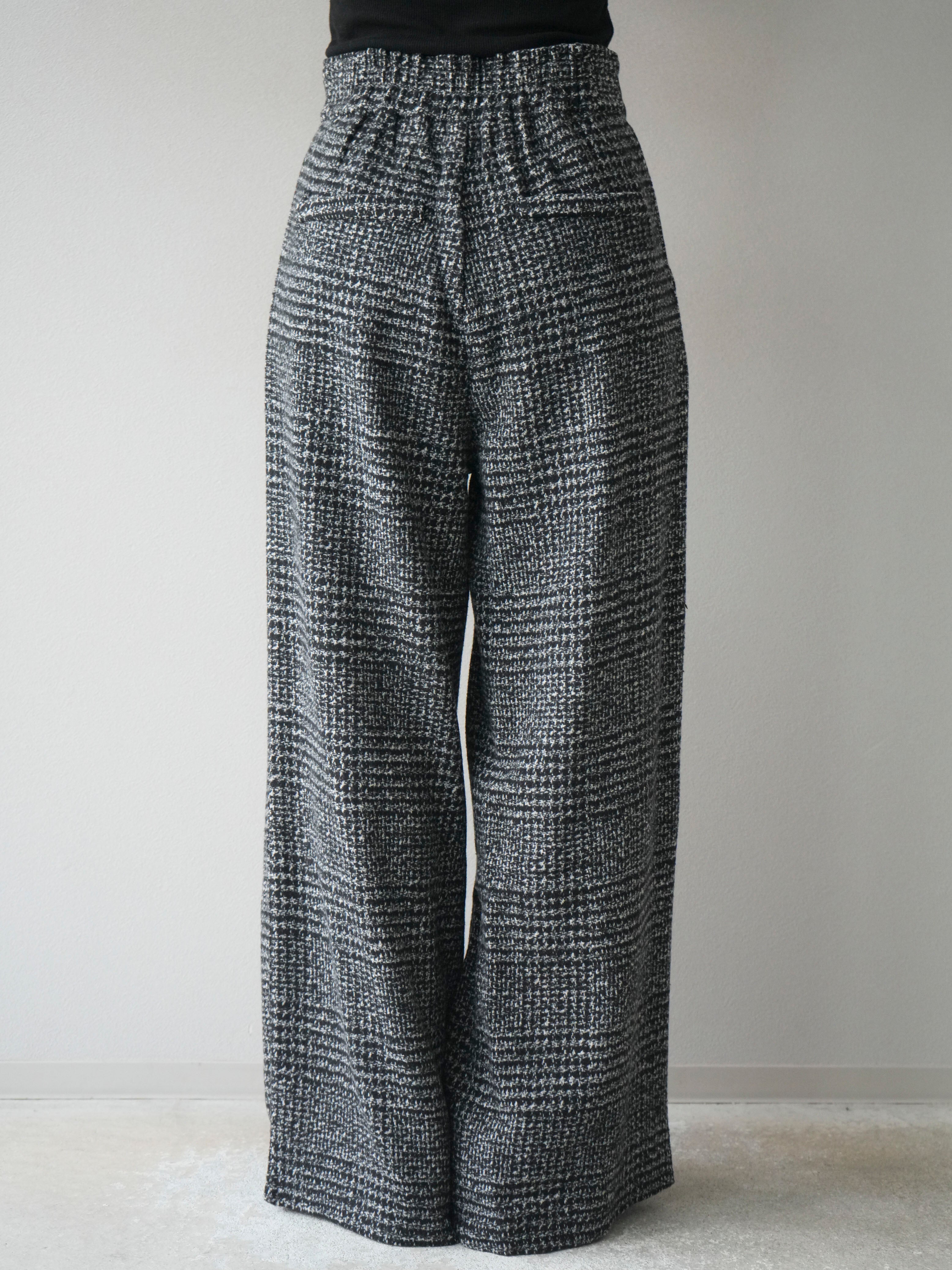 予約]フロントジップミックスツイードワイドパンツ/ black – Lumier