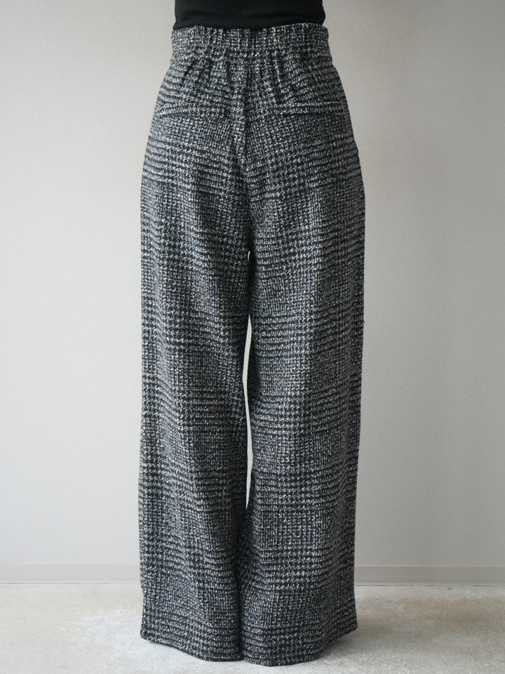 [予約]フロントジップミックスツイードワイドパンツ/ black
