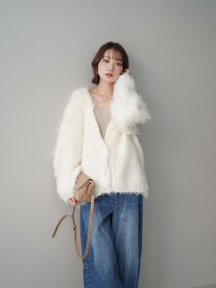 [SET]シャギーオーバーニットカーディガン+選べるアクセセット(2set)