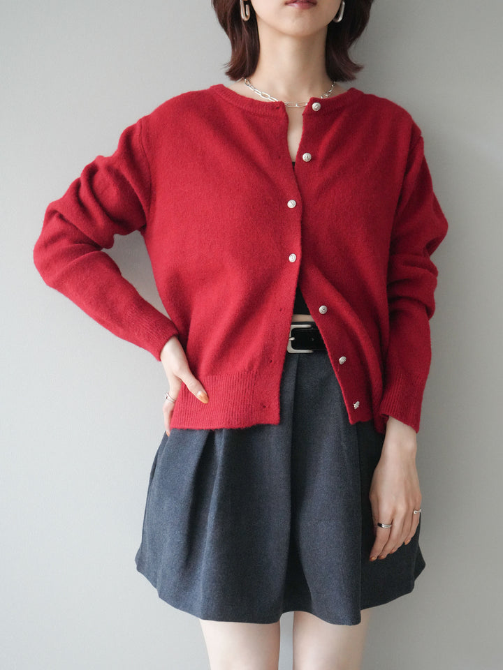 [SET]アンティークボタンニットカーディガン+ベルト付きタックミニスカート(2set)