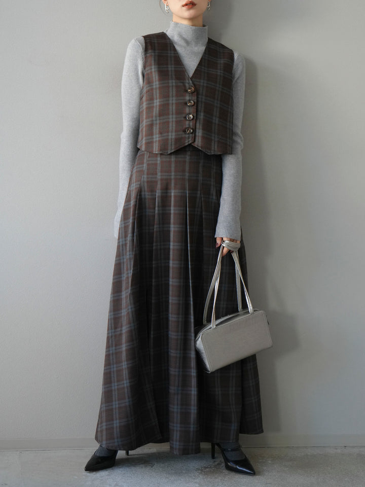 [予約]チェック柄ベスト/ブラウン