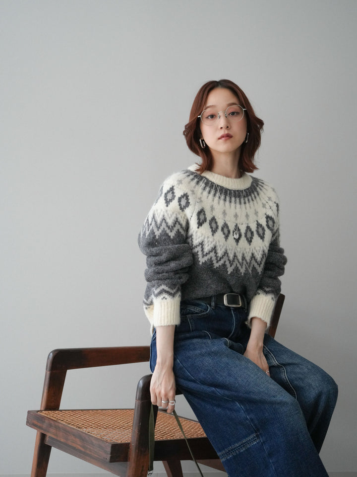 [予約]ノルディック柄ニットプルオーバー/gray