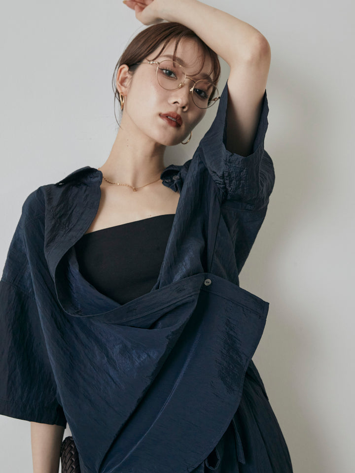 [予約]2WAYナイロンワッシャーハーフシャツ/ネイビー