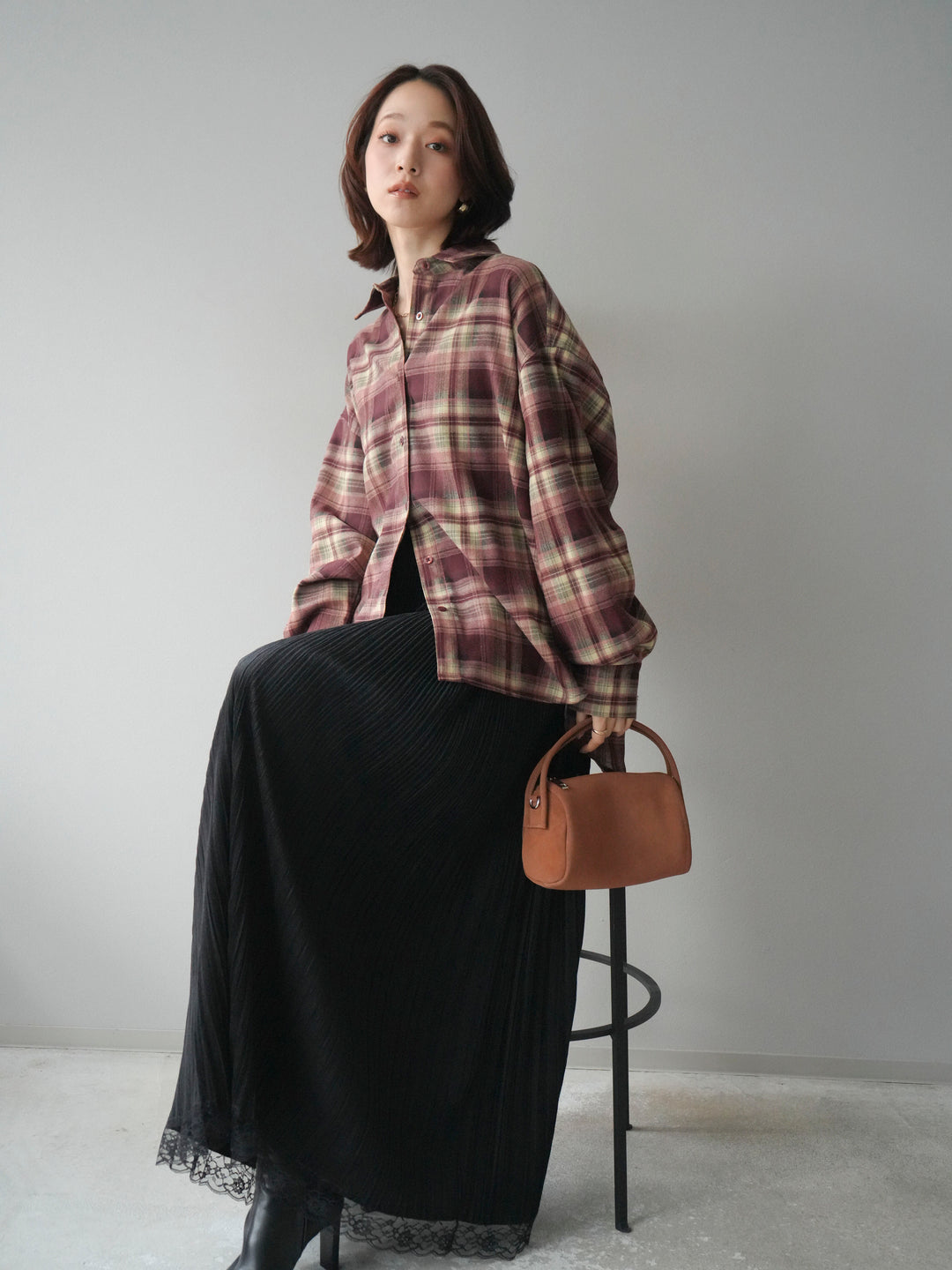 [予約]マルチウェイチェックシャツ/bordeauxbeige