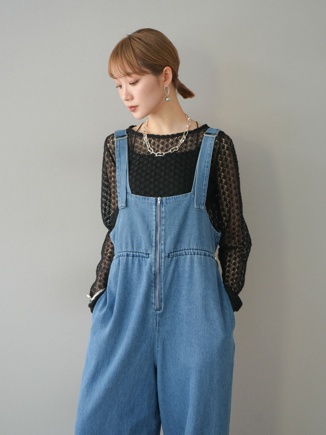 [予約]透かし編みトップス/ブラック