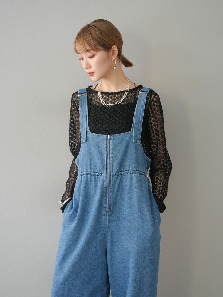 [予約]透かし編みトップス/ブラック