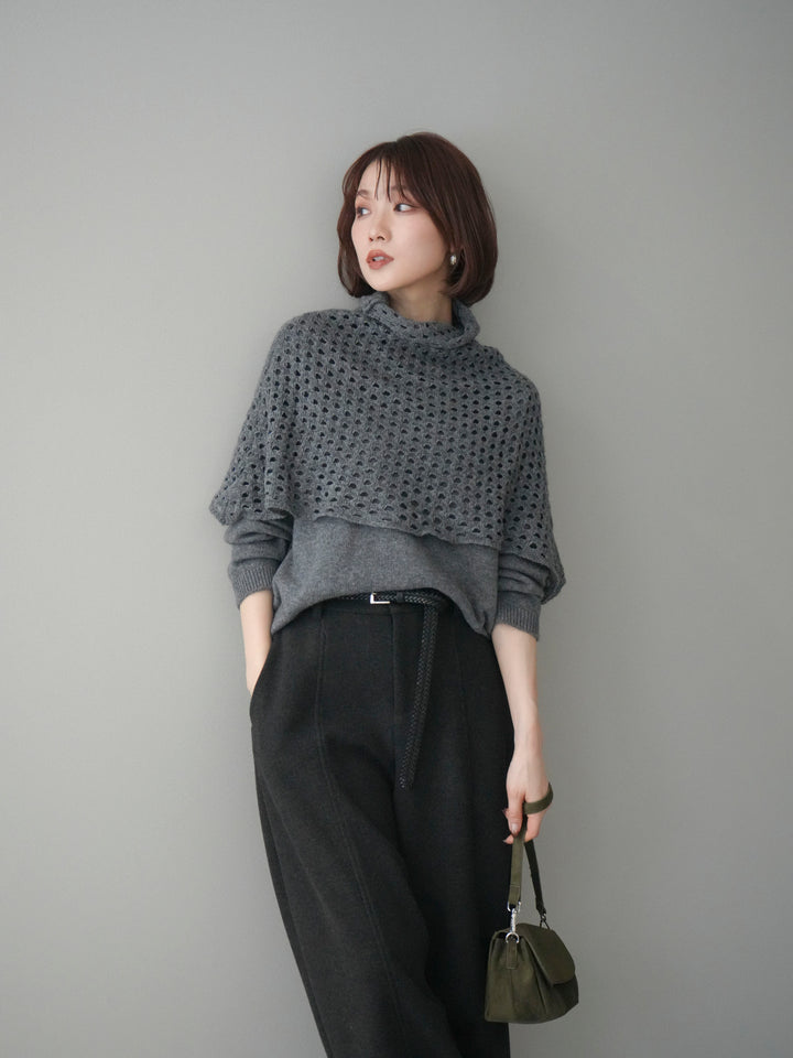 [予約]メッシュケープアンサンブルニットプルオーバー/darkgray