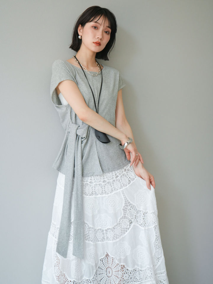 [予約]フロント巻きデザインカットソー/グレー