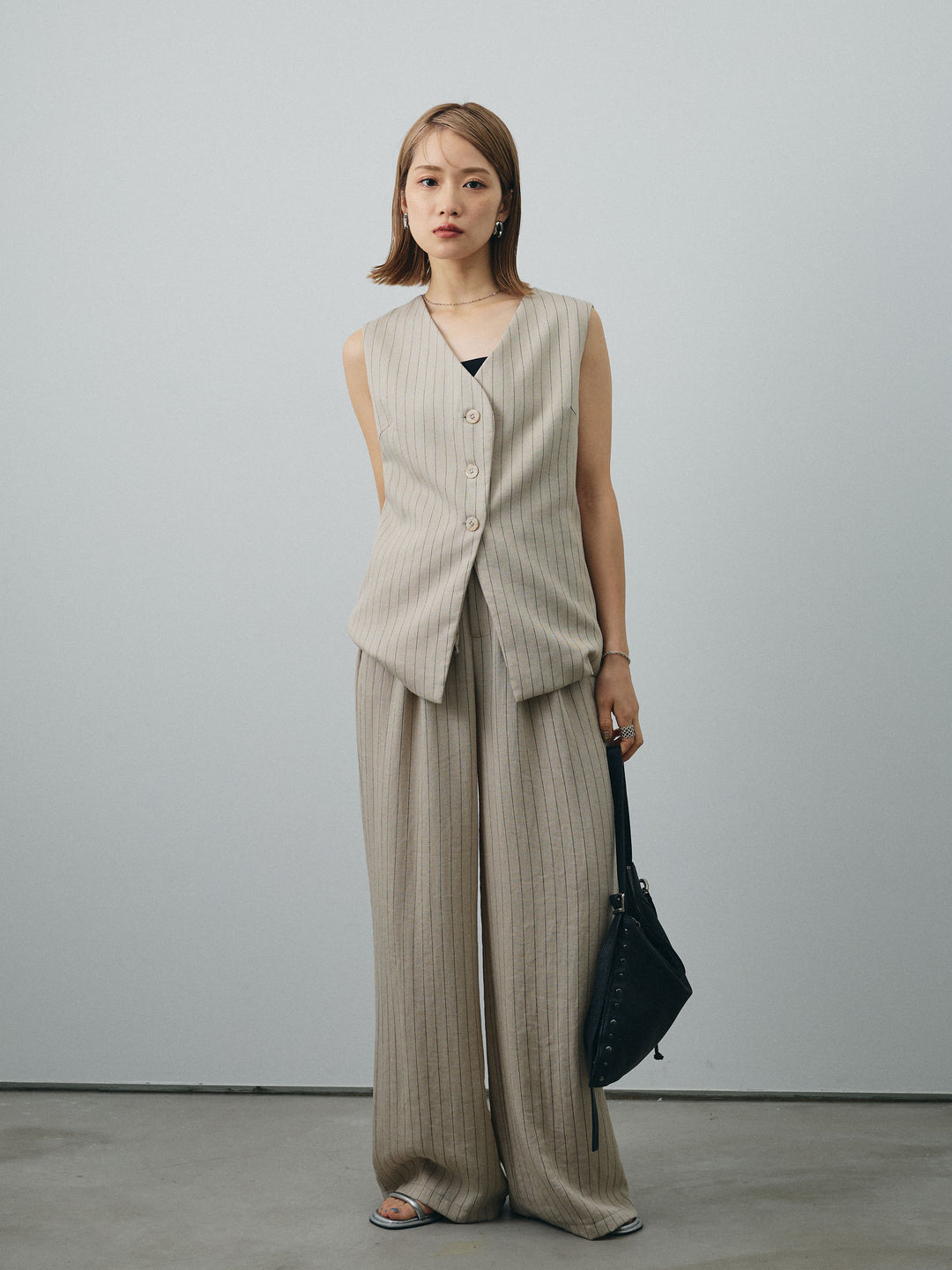 [SET] 條紋背心＆寬褲SET UP（2件套）