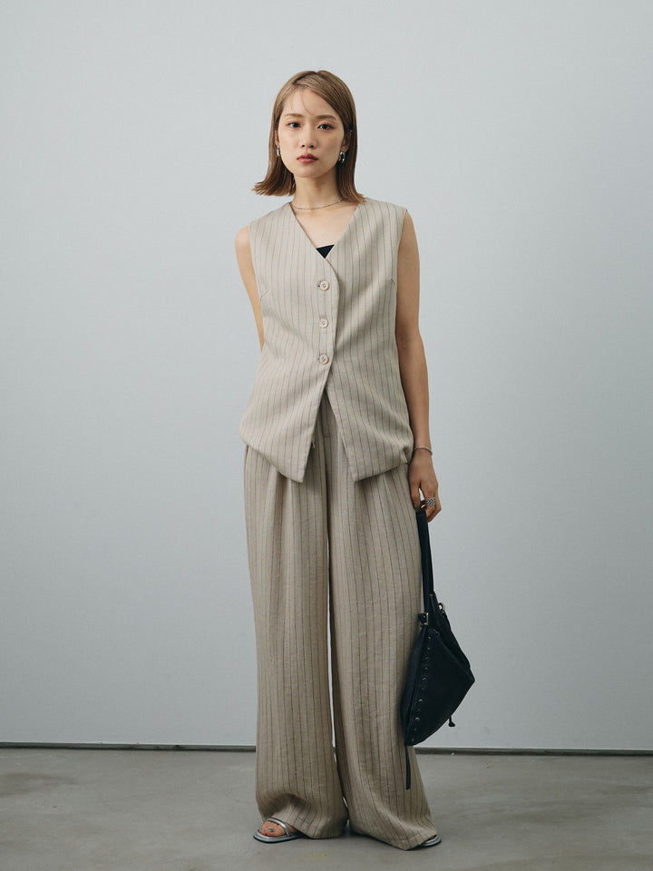 [SET] 條紋背心＆寬褲SET UP（2件套）