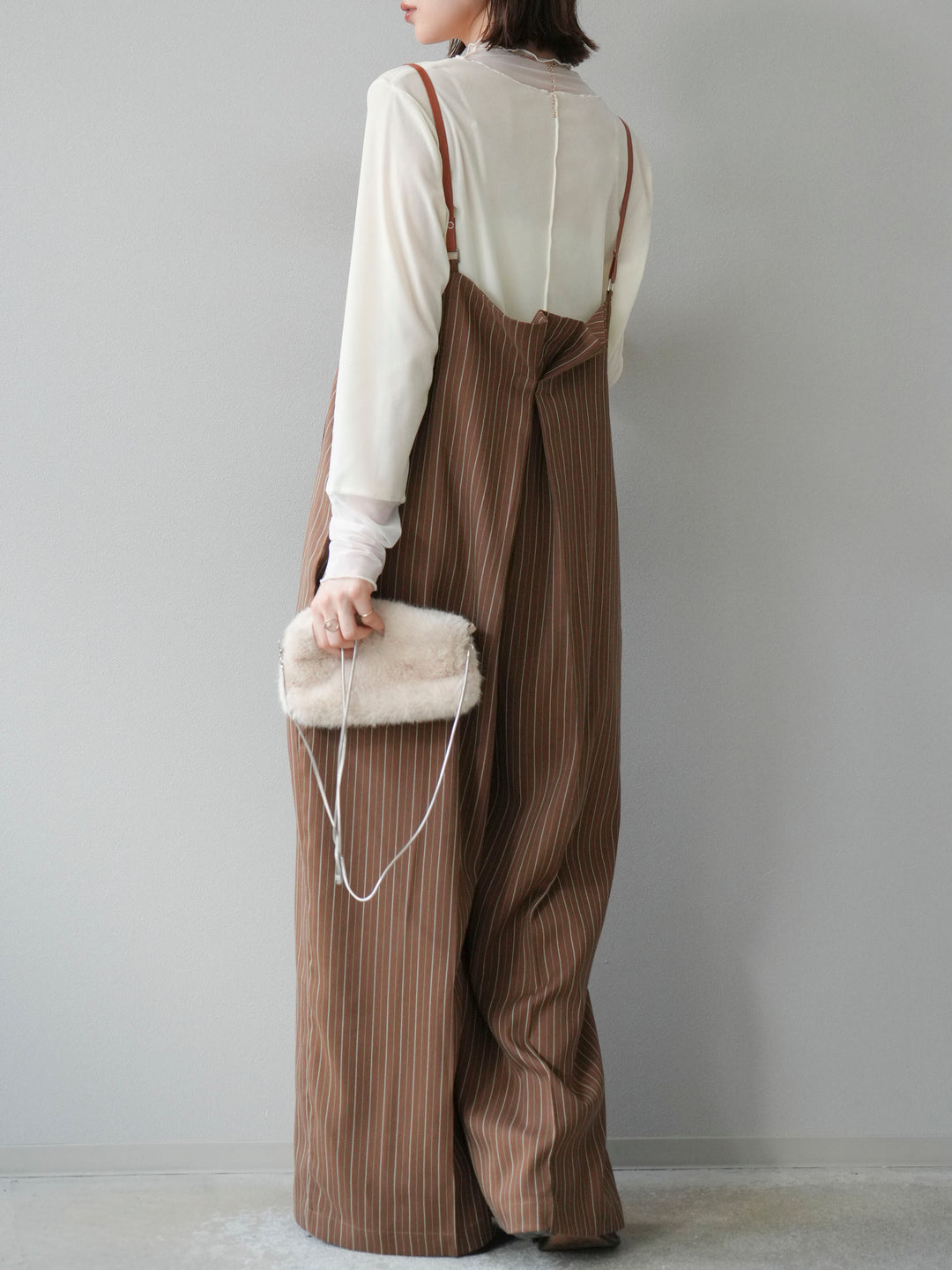 【着回しセット】[SET]ヘリンボーンストライプジレ+シアー切替ベロアトップス+ヘリンボーンストライプサロペット(3set)