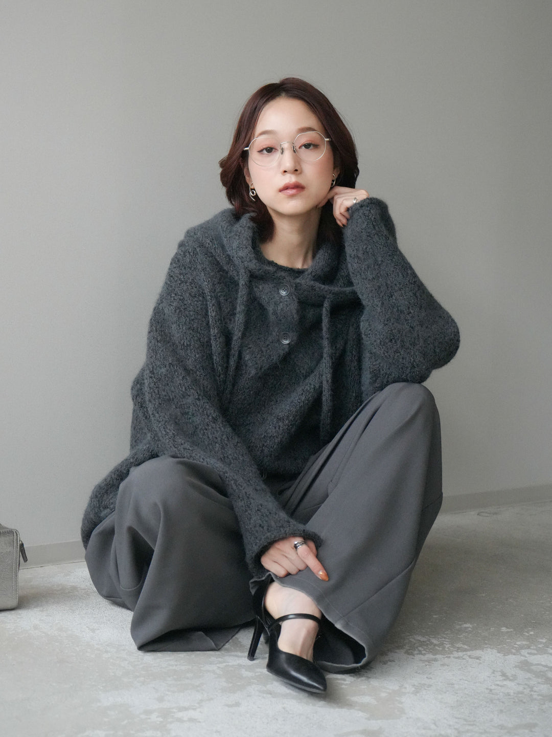 [SET]バラクラバSETニットプルオーバー+ベルトループデザインワイドパンツ(2set)