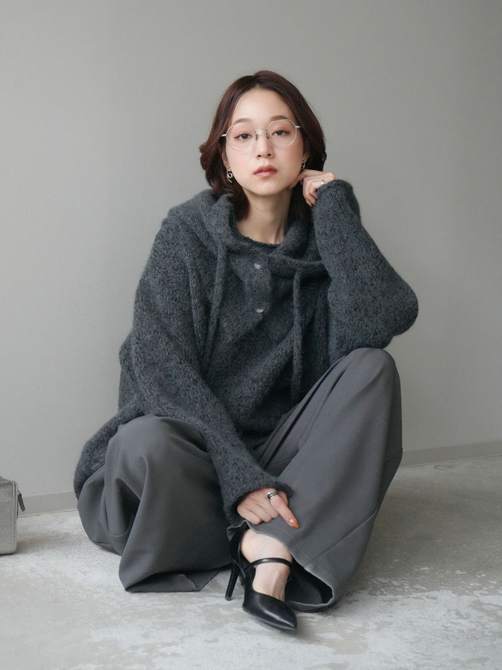 [SET]バラクラバSETニットプルオーバー+ベルトループデザインワイドパンツ(2set)