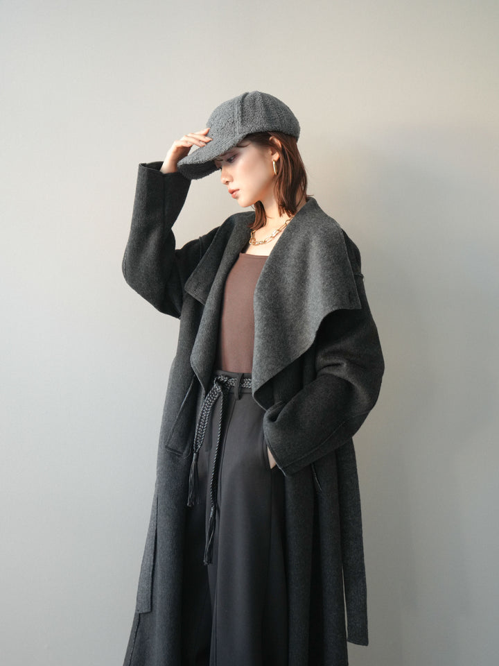 [予約]ダブルフェイスバイカラーロングコート/charcoal