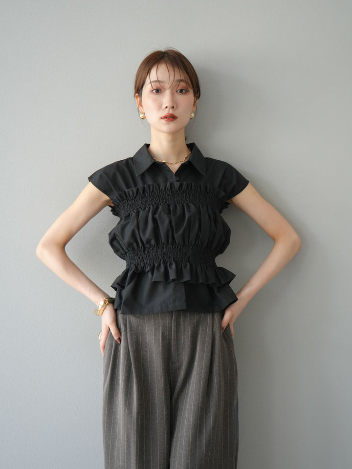 [予約]サイドラインストライプワイドパンツ/ブラウン