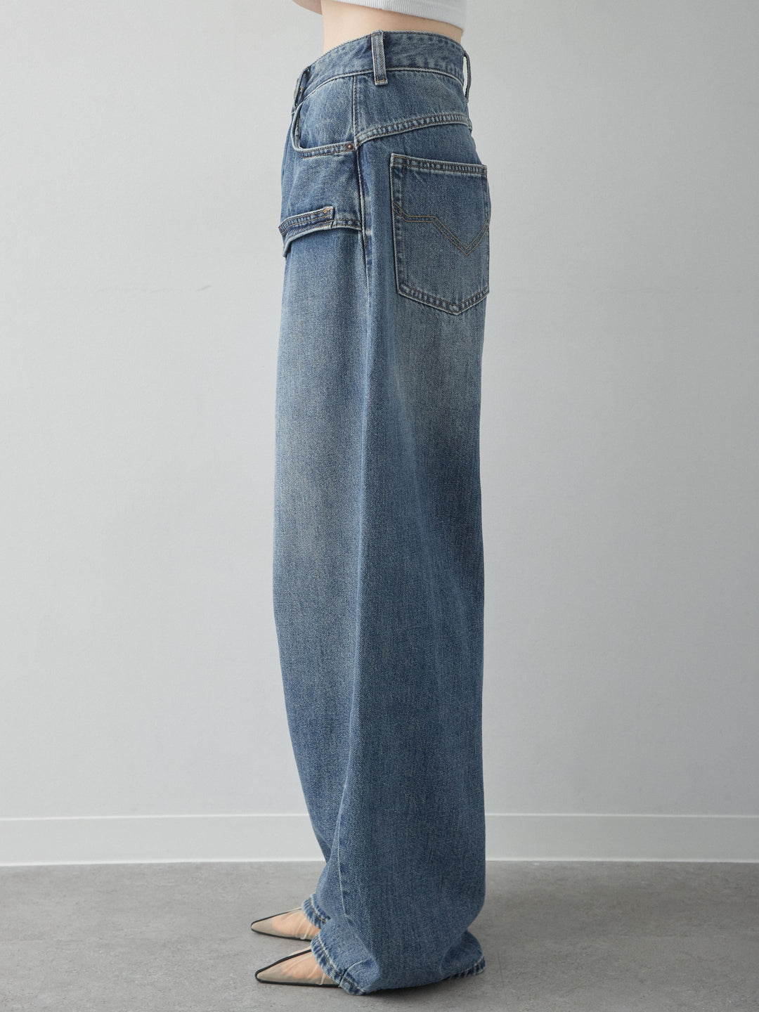 [予約]アシンメトリーポケットワイドデニム/lightblue