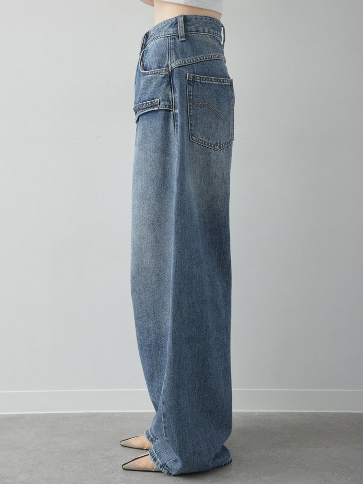 [予約]アシンメトリーポケットワイドデニム/lightblue