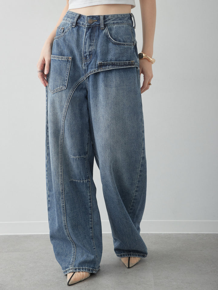 [予約]アシンメトリーポケットワイドデニム/lightblue