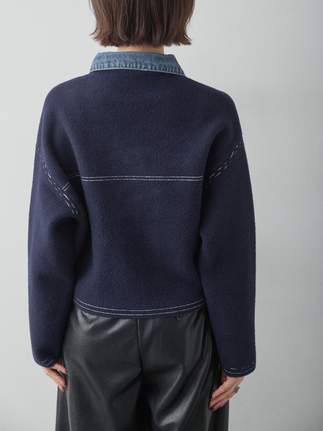 [予約]デニムコンビスムースニットジャケット/navy