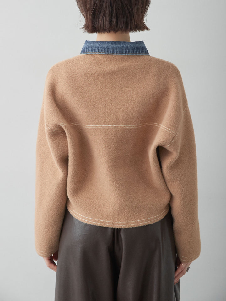 [予約]デニムコンビスムースニットジャケット/beige
