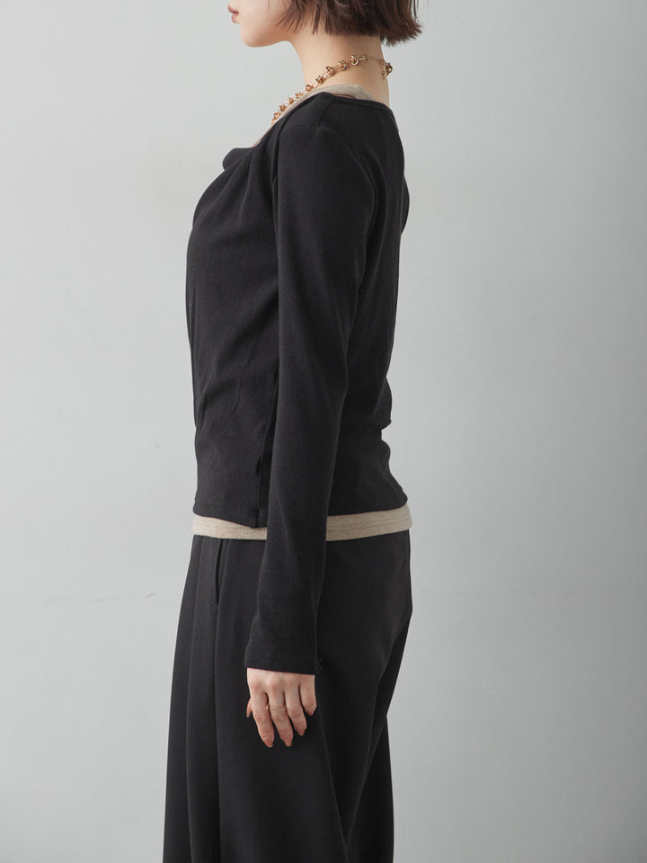 [予約]バイカラーアシメレイヤードデザイントップス/black