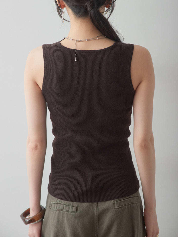 [予約]レースディテールリブニットタンクトップ/brown