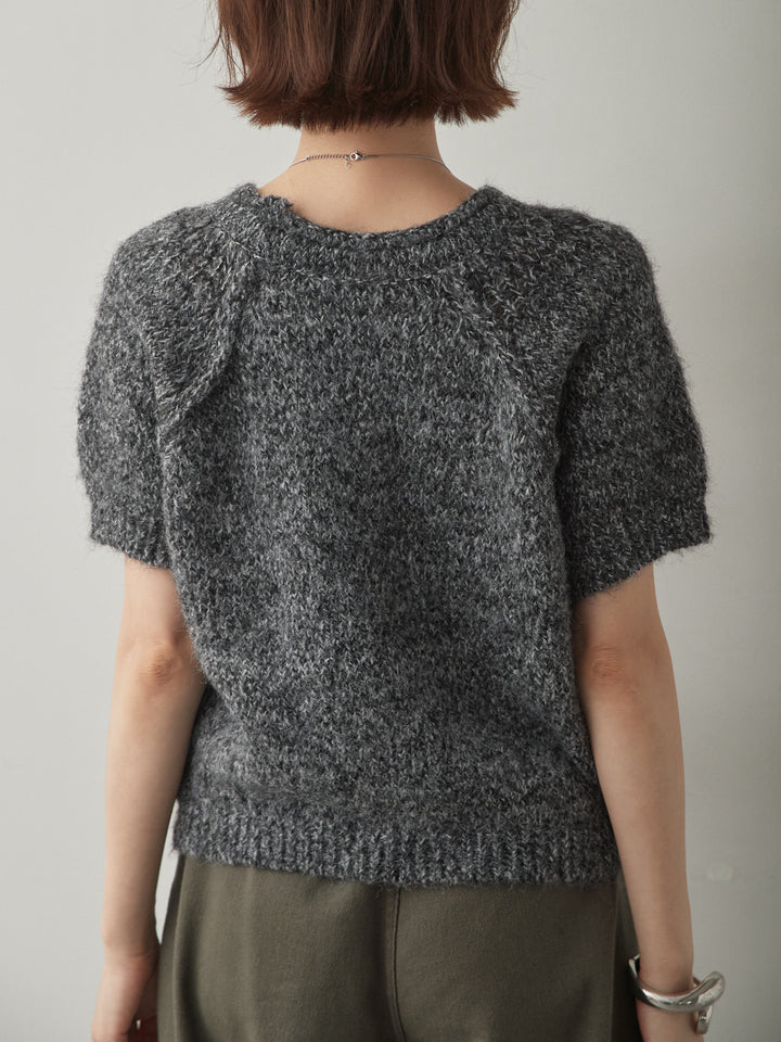 [予約]メランジショートニットトップス/charcoal