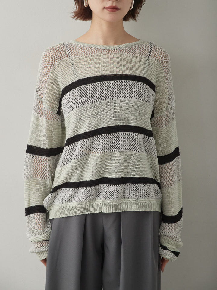 [予約]マルチボーダーメッシュニットトップス/lightgray