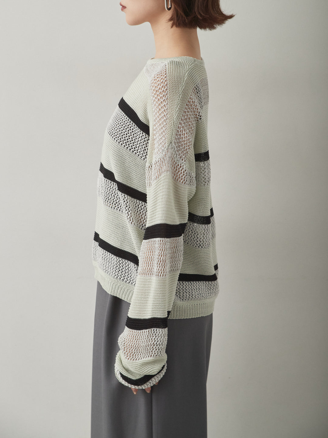 [予約]マルチボーダーメッシュニットトップス/lightgray