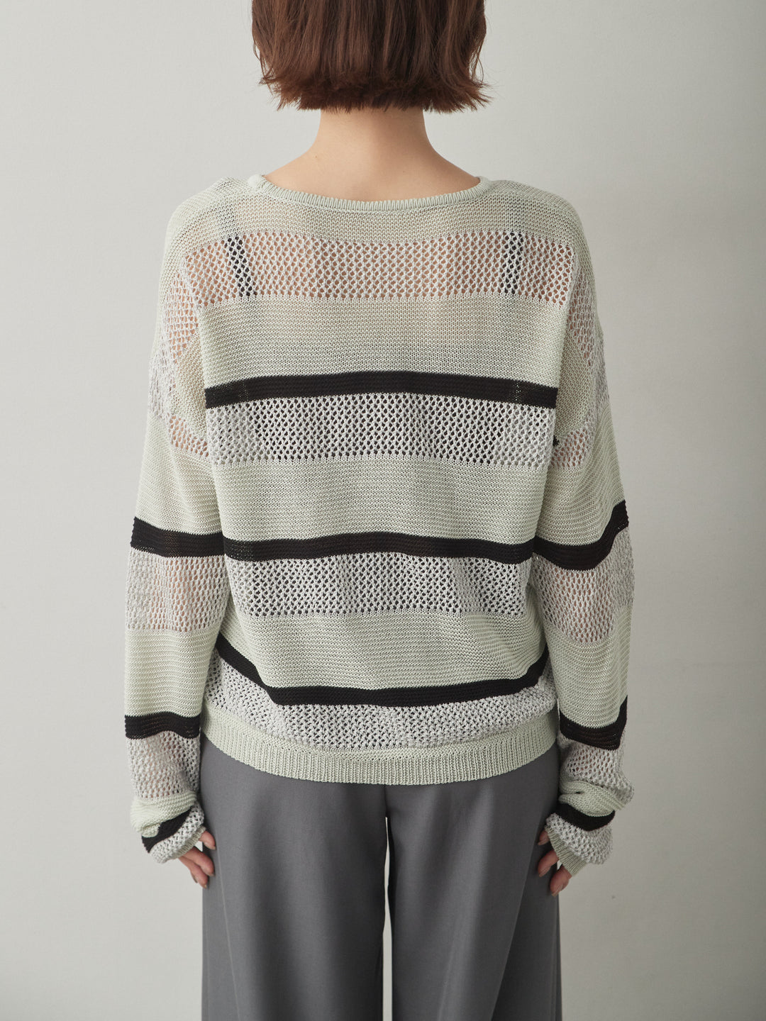 [予約]マルチボーダーメッシュニットトップス/lightgray