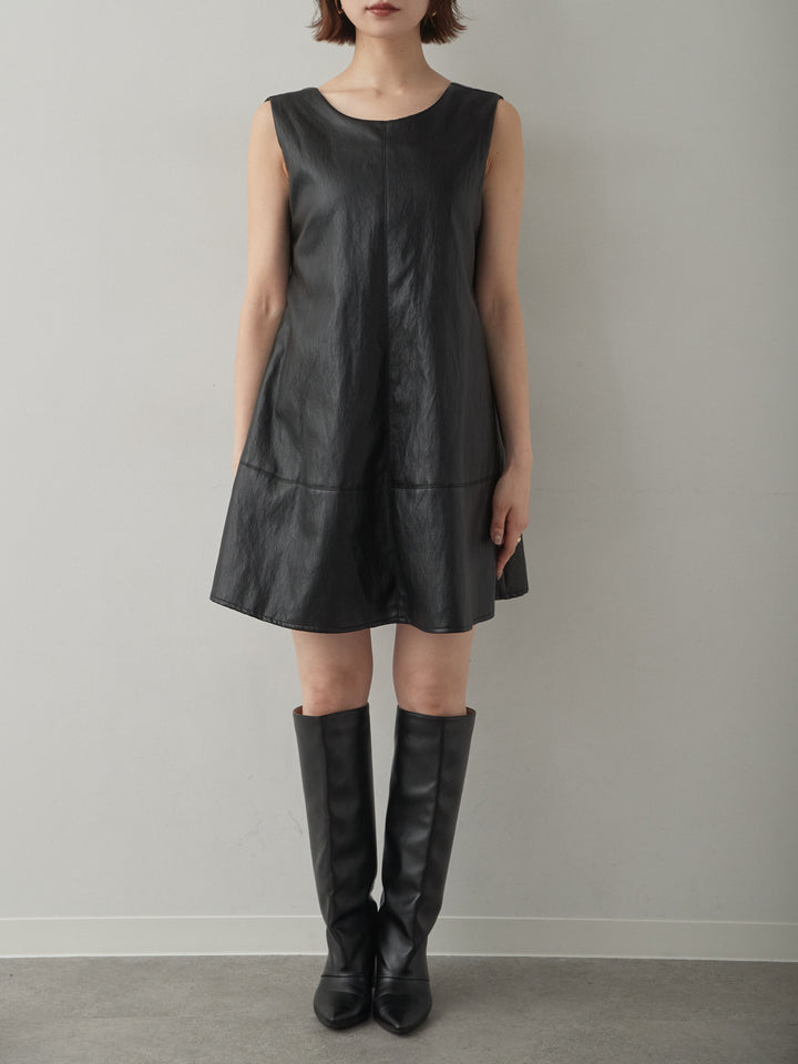 [予約]レザータッチミニワンピース/black