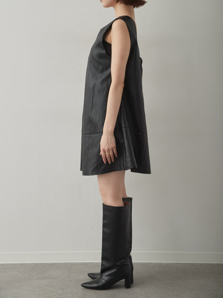 [予約]レザータッチミニワンピース/black