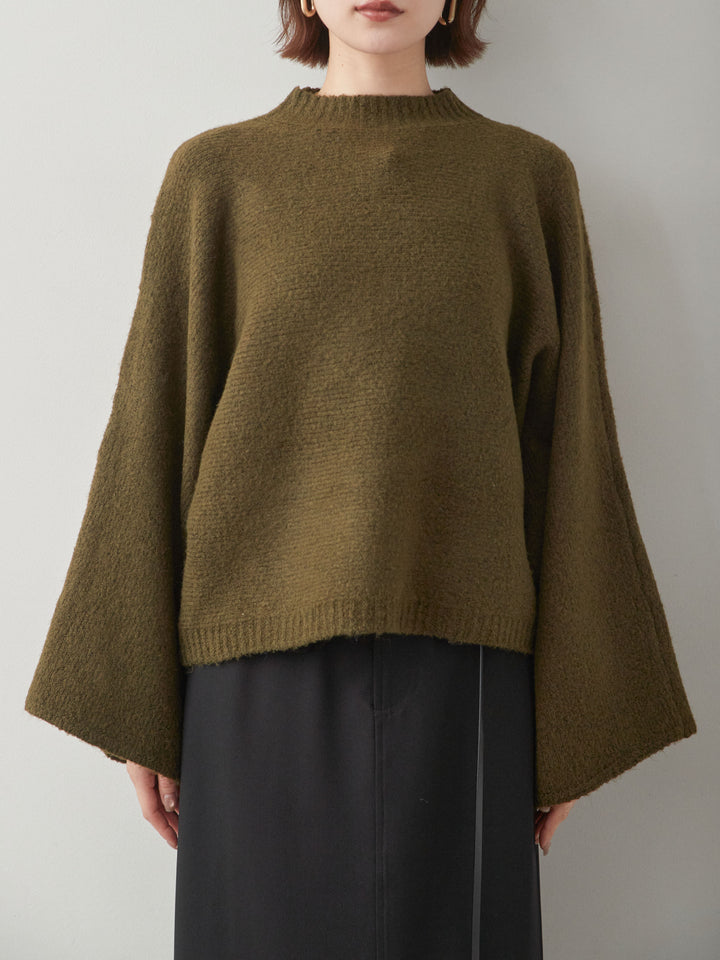 [予約]ワイドスリーブボトルネックニットトップス/khaki