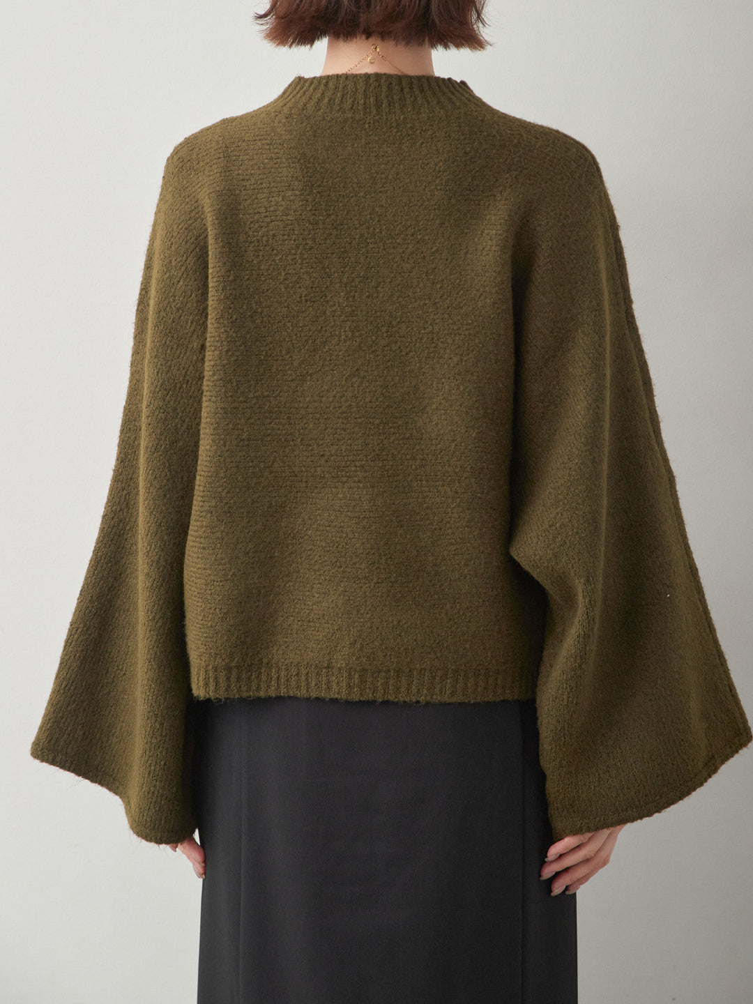 [予約]ワイドスリーブボトルネックニットトップス/khaki