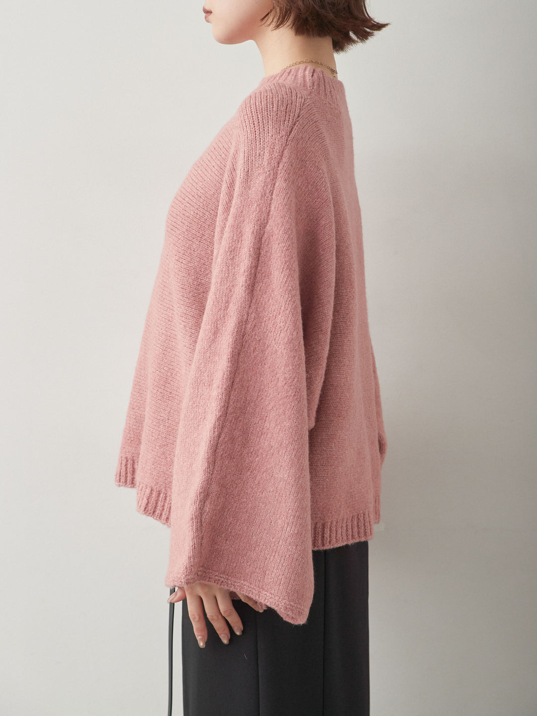 [予約]ワイドスリーブボトルネックニットトップス/red