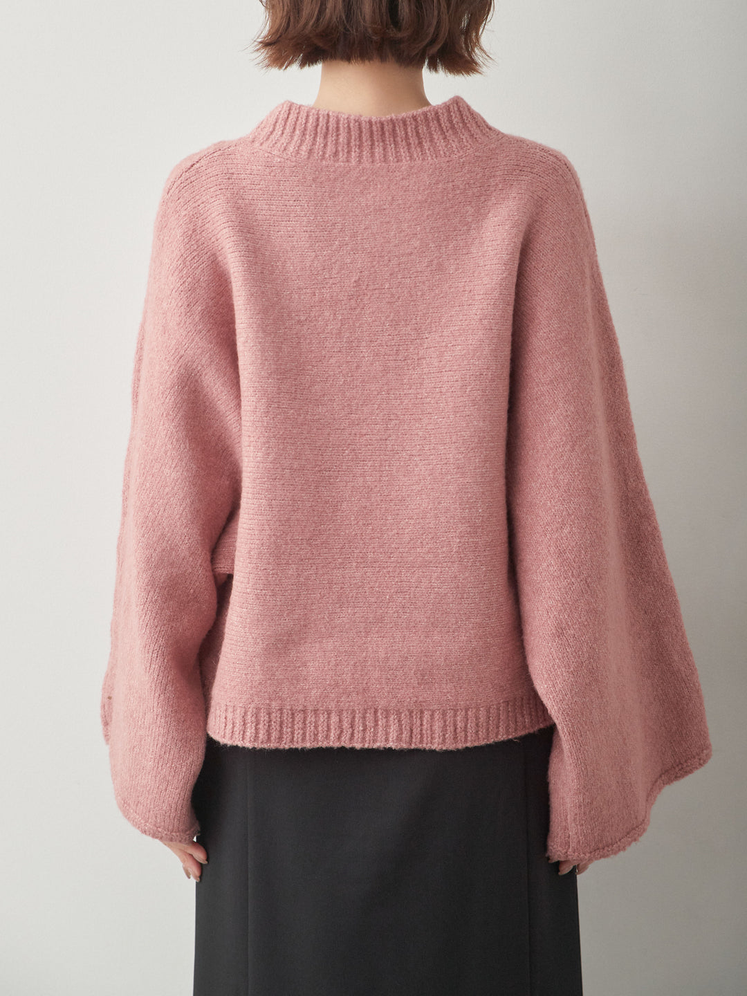 [予約]ワイドスリーブボトルネックニットトップス/red